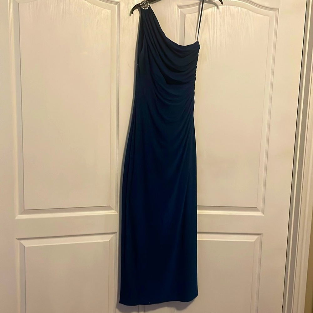 Navy Blue One Shoulder Formal Dress, Size 8